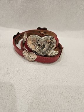Vintage 90’s Justin Boots Red Leather Heart Concho Belt 1991 Cowhide Made In USA